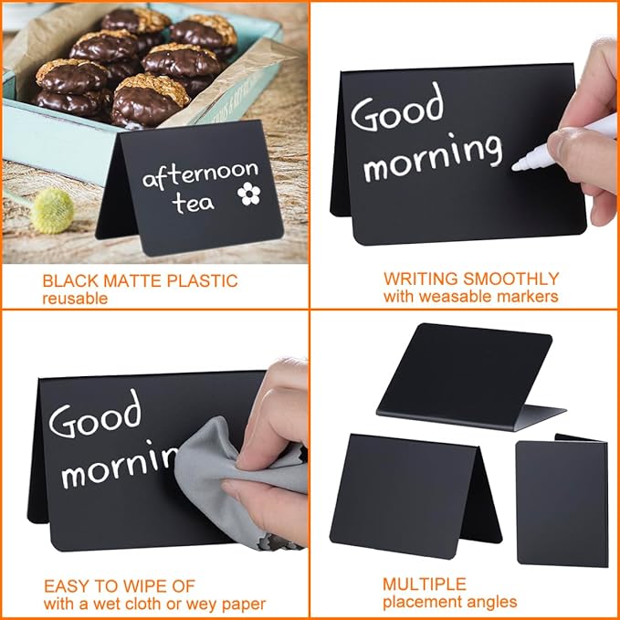 20 Pack Mini Chalkboard Signs, 4"x3" Small Chalkboard Signs for Food Buffet Party, Tabletop Chalkboard Signs Food Labels for Wedding Bakery Buffet, Easy to Write and Wipe Off