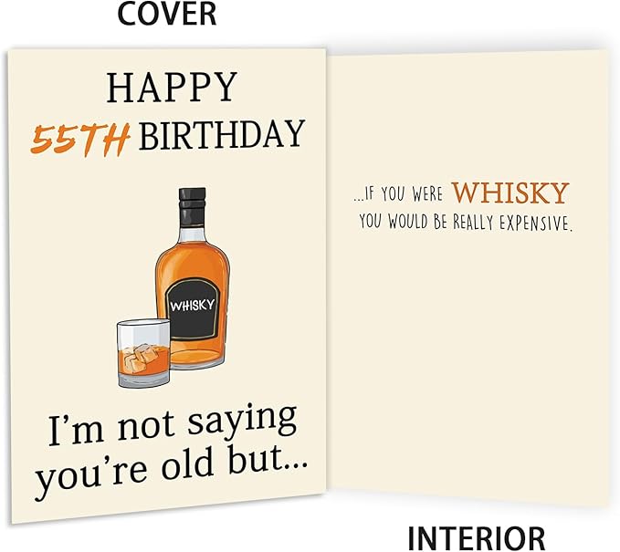 Funny 55th Birthday Card, Unique 55th Birthday Decorations for Men Women, Funny 55th Birthday Gifts for Him Her, Whiskey 55 Year Old Bday Card Gifts for Husband Wife