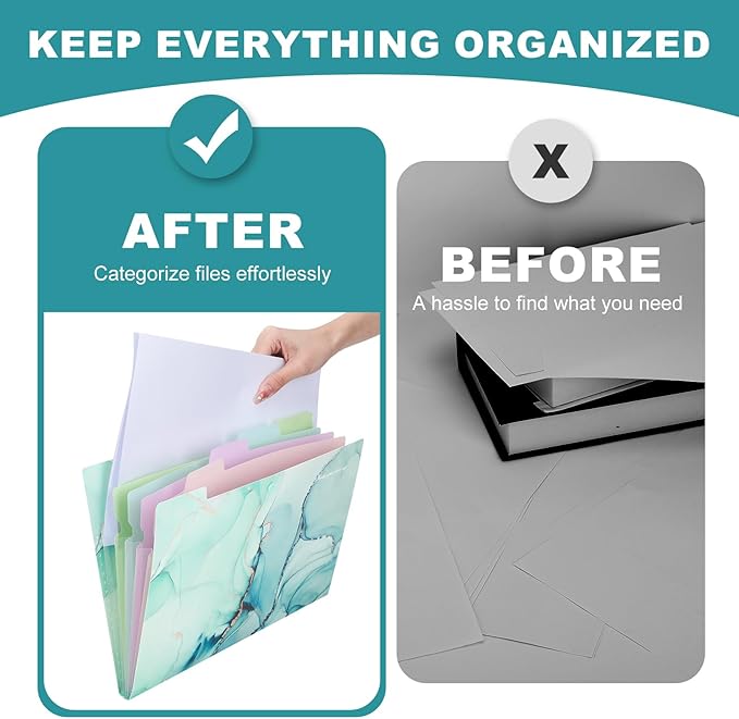 Ddaowanx Expanding File Folder, Letter A4 Size Accordion Plastic File Organizer, 5 Pocket Folders for Documents, Aesthetic Folder with Labels, Paper Organizer for School Office (Green Marble)