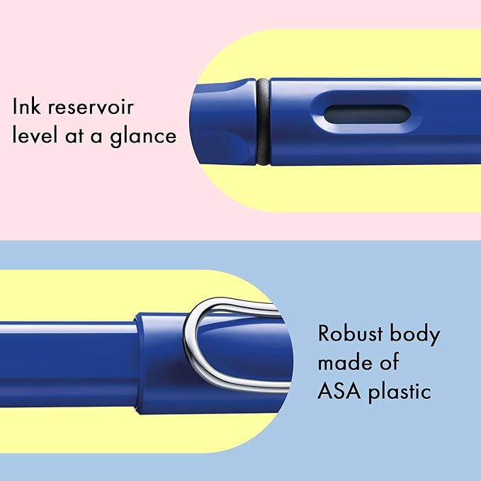 LAMY safari blue - Fountain Pen with ergonomic grip & polished steel nib in size M - ideal for any Writing & Calligraphy - including LAMY T 10 blue cartridge - Right-Handed