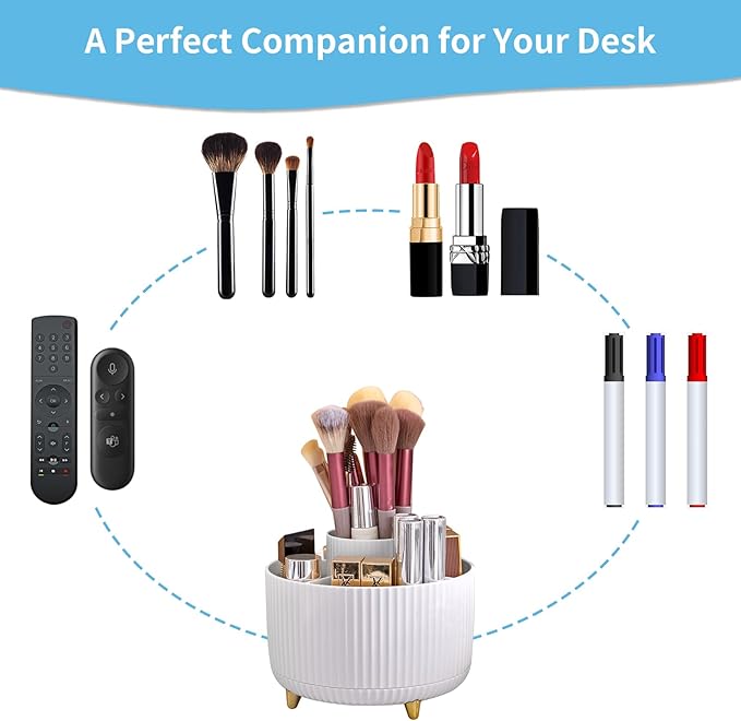 Marbrasse Desk Organizer, 360-Degree Rotating Pen Holder for Desk, Desk Organizers and Accessories with 5 Compartments Pencil Organizer, Art Supply Storage Box Caddy for Office, Home (White)