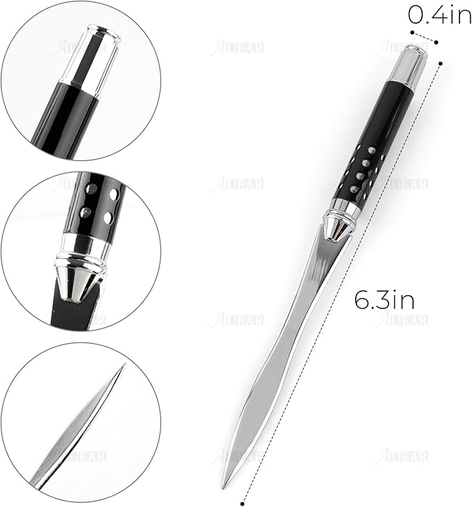 AUEAR, Metal Letter Opener Envelope Slitter Paper Knife for Women Men Home Office (Classic Black)