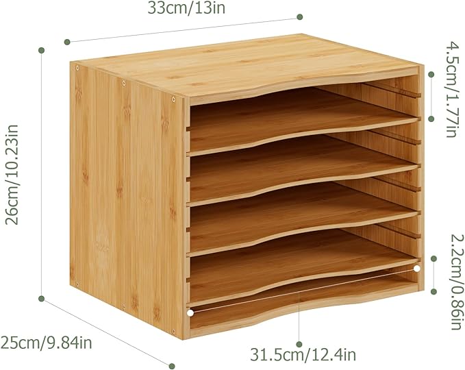 Bamjoy Bamboo 5 Tier Desktop Organizer, Paper Organizer Mail Sorter, File Holder Letter Document Storage with Adjustable Shelves for School Home Office, Natural