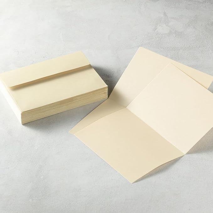 Wishop 50 Pack Shiny Self-Adhesive Envelopes with Shiny Fold Cards for Wedding Invitations, Greeting Cards, Baby Shower, Letter Mailing (Cream Color, 5x7)