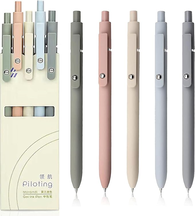 Gel Pens, 0.5mm Fine Point Smooth Writing Japanese Cute Pens, High-End Series Black Ink Pens for Journaling Note Taking, School Office Supplies for Women Men (5 Pcs Morandi)