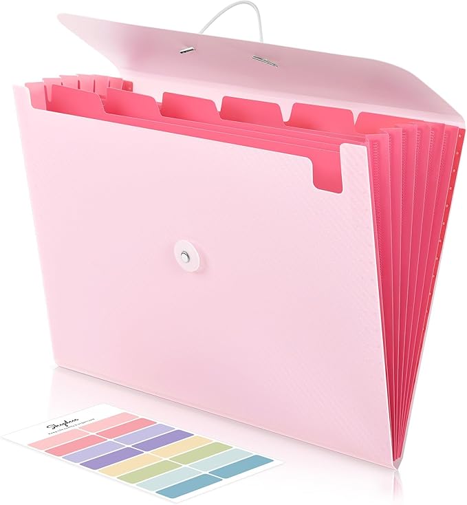 SKYDUE Pink School Office Supplies,Accordion File Organizer - 7 Pocket Letter Size Expanding Folder for School & Office - Portable Document Organizer