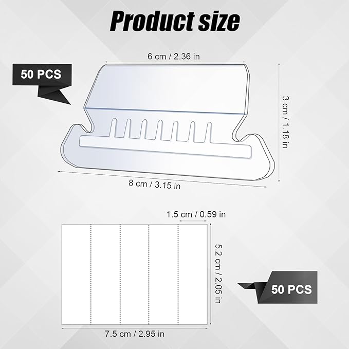50 Set Hanging File Folder Tabs, Clear Plastic Hanging File Folder Labels Tabs with Paper Inserts Transparent File Folder Labels Tabs for Quick Identification