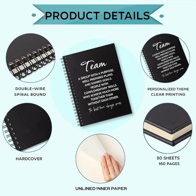 Team 160 Blank Pages Spiral Notebook, Team Notebooks for Employees, Team Gifts for Staff, Teamwork Gifts for Coworkers, Team Member Gifts for Colleagues, Team Appreciation Journal D