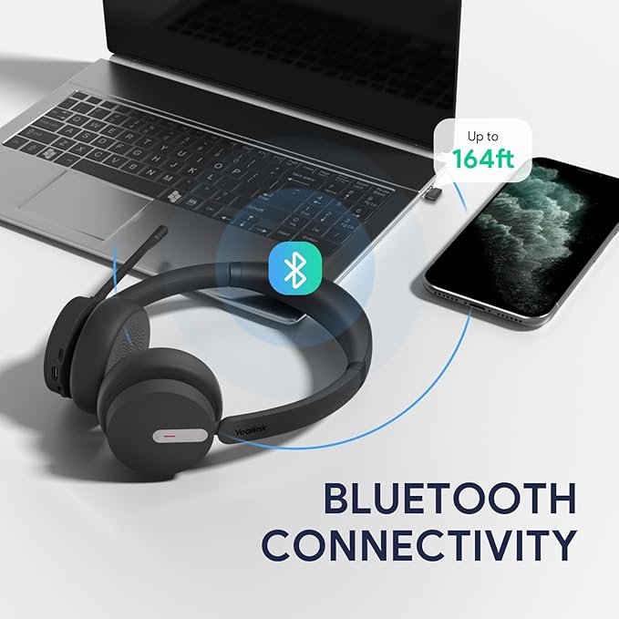 Yealink BH70 Teams Wireless Headset with Mic, Bluetooth Headsets for Work, Long Battery Life of 35h Talking, 147g Lightweight for All-Day Wearing, with 3 Noise Cancelling Microphone for Clear Calls
