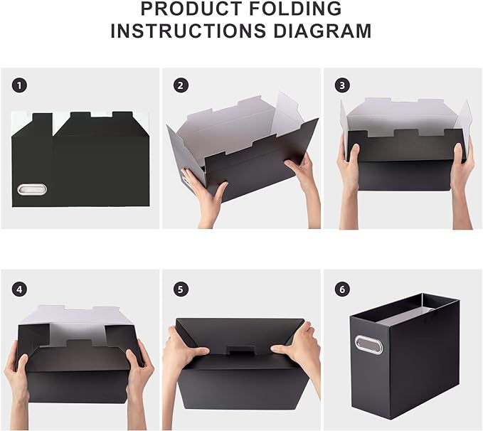 Oterri File Organizer, 4 Packs Small Storage Box, Cardboard File Folder Organizer, Collapsible File Box, Hanging File Organizer for Letter Size, Portable File Box with Handle, Only Box(Black)