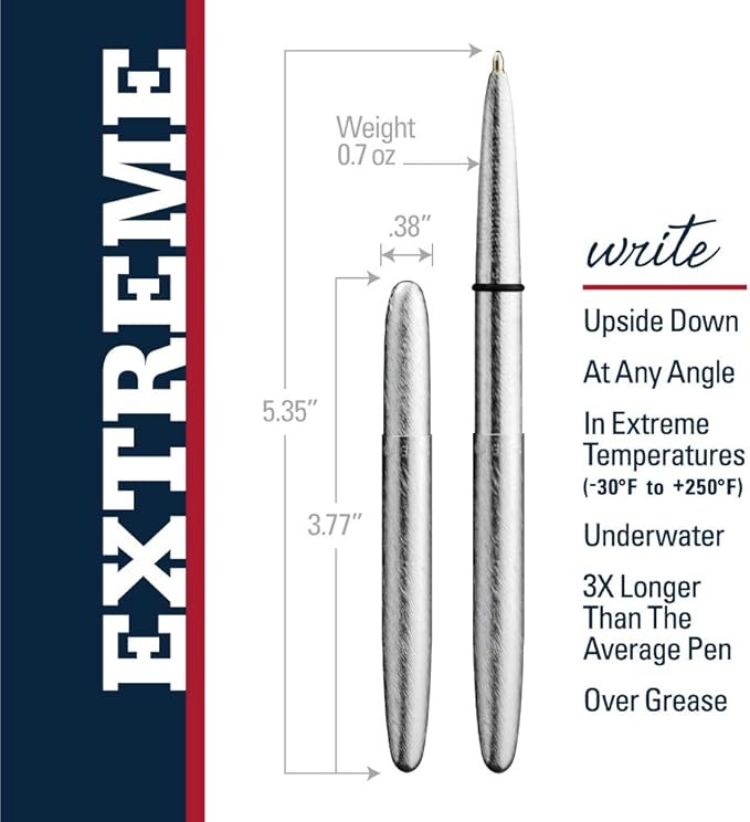 Fisher Space Pen Brushed Chrome Bullet Space Pen, Ballpoint, Brass, Black Ink, Gift Box