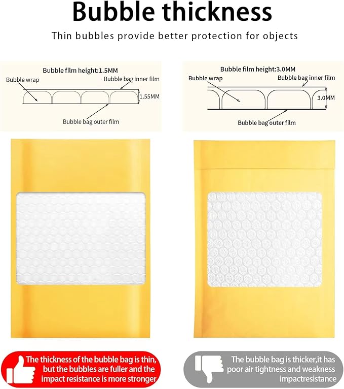 DaSen Kraft bubble mailers 4x7 Inch 50 Pack,Self-Sealing Paper Envelopes for Packaging,Strong Adhesion Envelope Mailers, Small Waterproof Cushioned Padded Shipping Bags Yellow #000