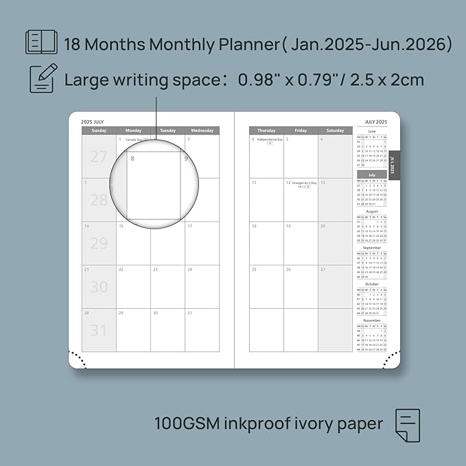POPRUN Pocket Monthly Planner 2025-2026 (Pocket- 4''x 6.25''Soft Leather Cover) - 18 Month Calendar Book for Purse (January 2025-June 2026), 100 GSM Thick Paper - Pink