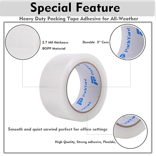 Packing Tape Refill Rolls Heavy Duty 12 Rolls Sealing Great for Packing Box Shipping and Moving Supplies Packaging 1.88" x 65 Yards 3" Core 2.7 Mil Thick
