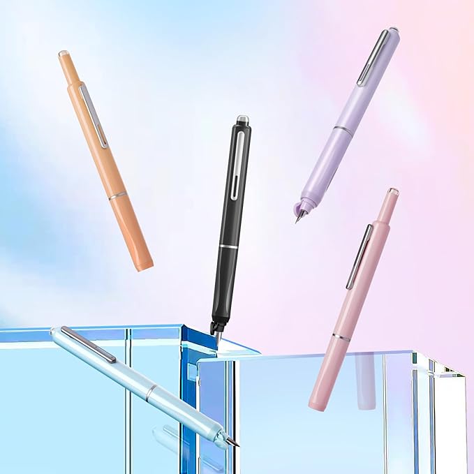 WRITECH Fountain Pen Fine Nib: Retractable Black Ink Pens Set Includes 5 Ink Cartridges Smooth Writing for Calligraphy Sketching Journaling Gift (Purple)
