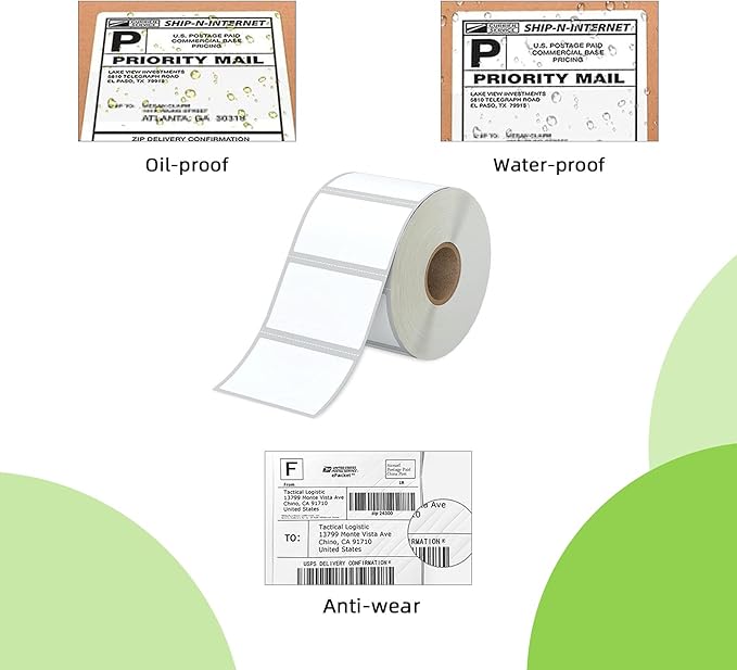 2.25" x 1.25" Direct Thermal Labels, White Thermal Printer Labels for Barcode, Thermal Stickers Compatible with Zebra, Rollo, Munbyn Thermal Labels Printers (12 Rolls, 1000 Labels/Roll)