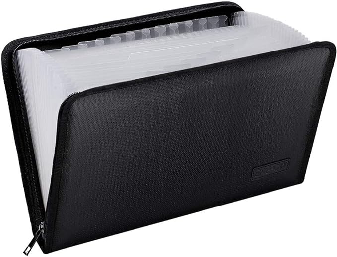 ENGPOW Expanding File Folder Important Document Organizer Fireproof Document Bag-A4 Size, 25 Pockets,Color Labels,Non-Itchy Silicone Coated Portable Filing Organizer Folder(14.3" x 9.8")