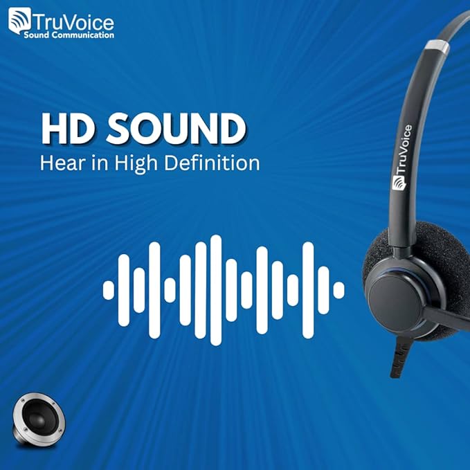 TruVoice HD-100 Office and Call Center Wired QD Headset with Noise Canceling Microphone and HD Speakers - Compatible with Mitel, Nortel, Avaya, Poly, Polycom, Shoretel, Digium, ESI, Fanvil Desk Phone