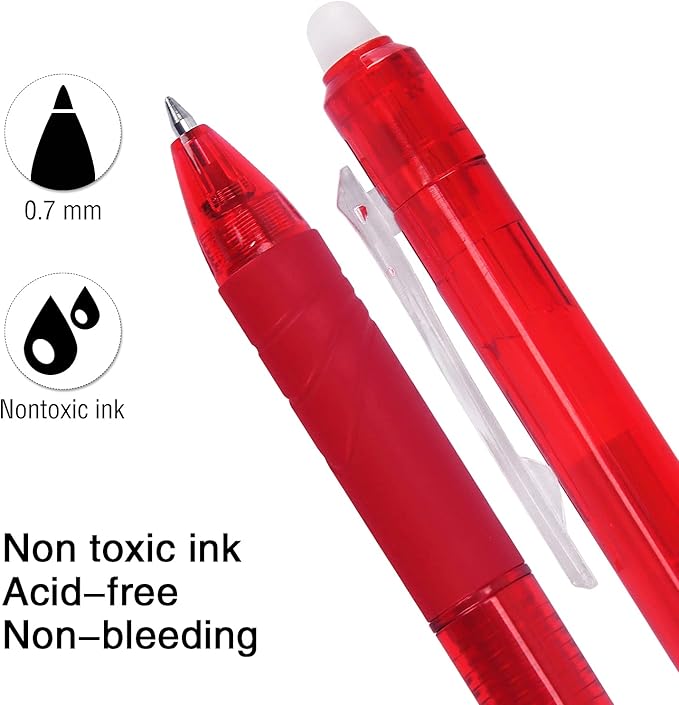 8 Pack Retractable Erasable Gel Pens Clicker Fine Point 0.7mm, Make Mistakes Disappear Comfort Grip for Drawing Writing Planner and School Supplies, Assorted Color Inks