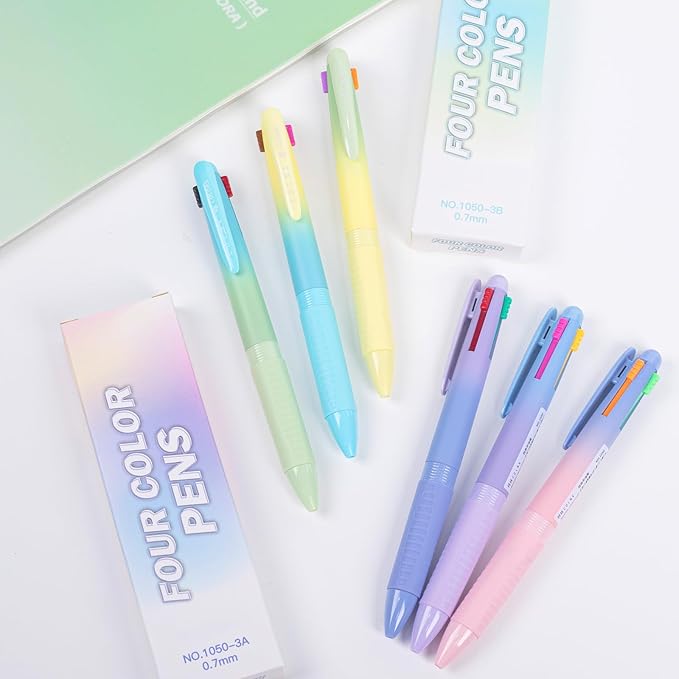 COLNK 4 Colors Ballpoint Pens in 1,Multicolor Ballpoint Pen Assorted Ink Colors,4-in-1 Colored Pens 0.7 Ballpoint for Journaling and Organizing,3 Counts-12 ink colors