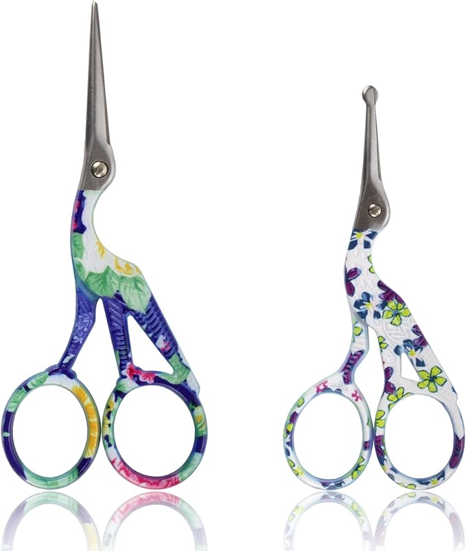 Stork Bird Rounded Safety Tip Embroidery Craft Stainless Steel Crane Scissors - Assortment A - 20 Pairs