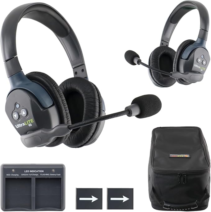 EARTEC UL2D Ultralite-HD 2-Person Full Duplex Wireless Intercom Headset Communication System, Dual Ear Headsets, Up to 1000ft Range, U.S. Company