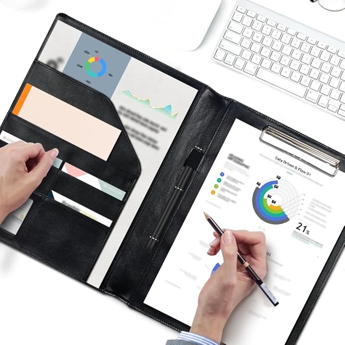Cozeyat 3D Football Print Padfolio for Men Black Leather Portfolio Folder for Documents, Writing Pad for Business School Office Conference Notepad Clip Boards
