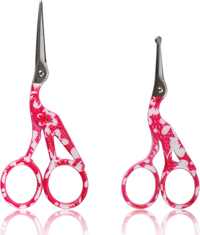 Stork Bird Rounded Safety Tip Embroidery Craft Stainless Steel Crane Scissors - Red - 6 Pairs