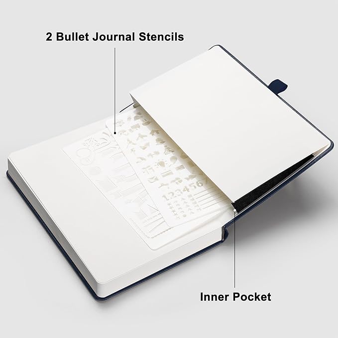 RETTACY Blank Journal Notebook, A5 Blank Journal with 192 Pages, 5.7'' × 8.3'' Medium Size, 68 LB/100 GSM Thick Paper, Leather Hardcover, for Sketching, Drawing, Painting (Navy Blue)