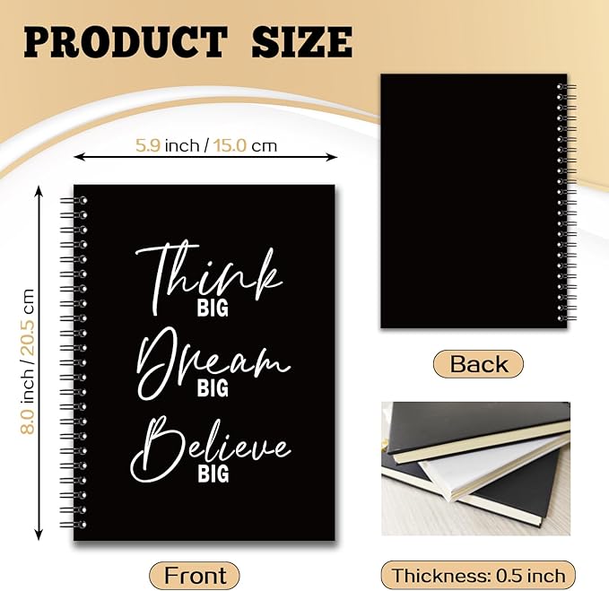 YAZMEEN Motivational Blank Spiral Notebook(160 Pages) Think Big Dream Big Believe Big Hardcover Sketchbook Inspirational Gift Funny Notebook Birthday Gift for Women Men Teen Student Friend Colleague