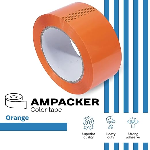 Heavy Duty Packaging Color Tape for Shipping,Packing and Moving 2" Wide x 2.0 Mil Thick -110 Yrd Roll -Acrylic Adhesive Tape for Box Sealing. (1 Roll, Orange, 2" Wide x 110 yds)