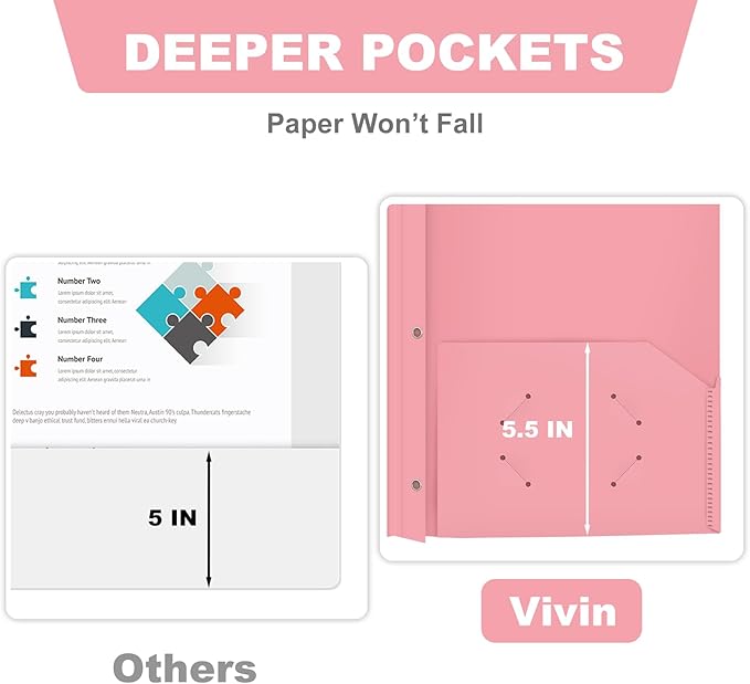 ViVin Heavy Duty 12-Pack Plastic Folder, Pastel Colors, 2 Pocket Letter Size Poly File, Cute Plastic Folders with 3-Prong Fasteners, for School, Home and Office (Assorted Color)