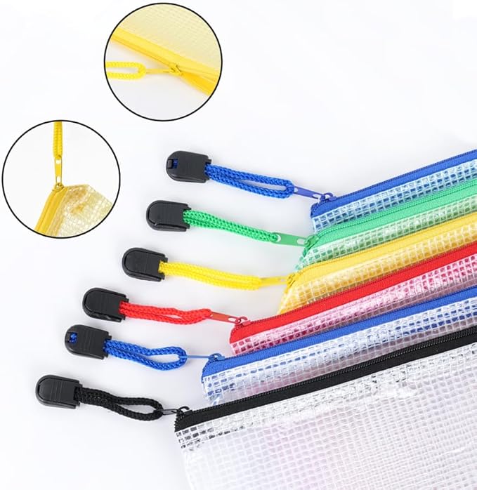 EOOUT 24pcs Mesh Zipper Pouch, A3 Size Board Game Storage 16.6 x 12.2 in Extra Large File Bags 6 Colors Waterproof Zipper Pouches for Travel, Puzzles, Office, and Home Organize