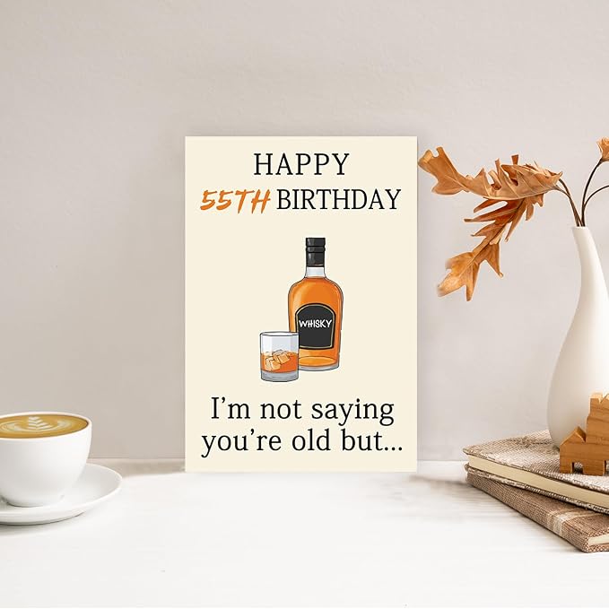 Funny 55th Birthday Card, Unique 55th Birthday Decorations for Men Women, Funny 55th Birthday Gifts for Him Her, Whiskey 55 Year Old Bday Card Gifts for Husband Wife