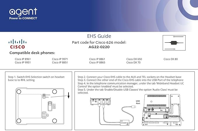TruVoice Agent AW70 DECT 3-in1 Wireless NC Headset with EHS for Remote Answer - Compatible with Cisco IP Phones : 8851 8861 8865 8961 9951 9971 DX650 DX70 and Computer + Cell Phones
