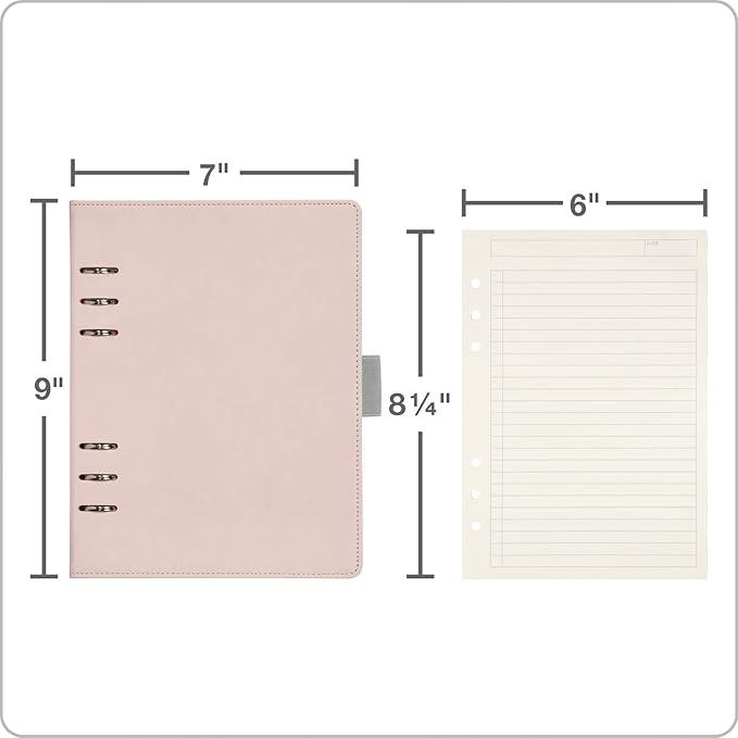 Oxford 6-Ring Professional Notebook, 7 x 9 Inch, Refillable Notebook, Writing Journal, Ivory Paper, 100 Sheets, Blush Pink Faux Leather Cover (90005)