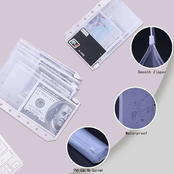 A7 Budget Binder Set - Mini Money Organizer for Cash Saving, Cash Stuffing Envelope System, Planner Binders with Pockets, Sheets and Stickers, Black