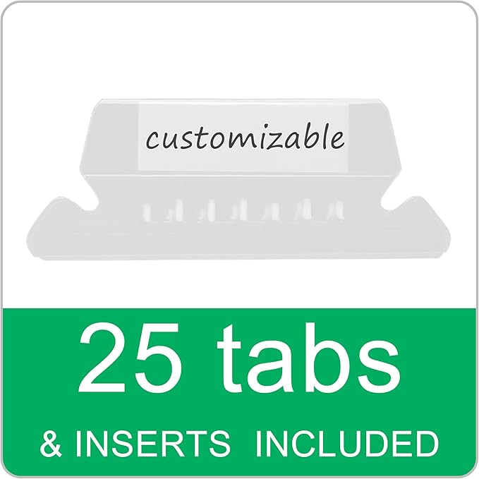 25 Packs Hanging File Folders,Green Letter Size File Folder,Designed for Bulky Files,Filing Cabinet,1/5 Adjustable Tabs for Office,School,Home