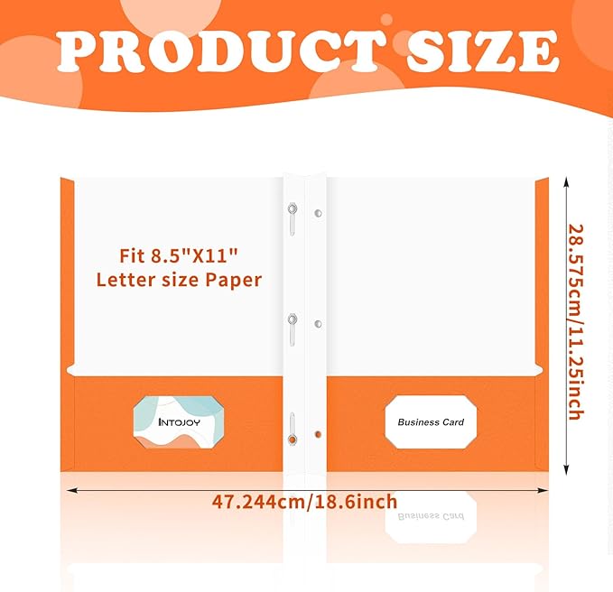 Folders with Pockets,IntoJoy 50 Pack Two Pocket Folders Business Card Holder Paper Folders with Prongs for School Office Filing Cabinet Resume Portfolio (Orange)