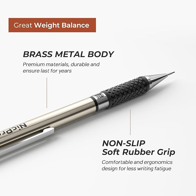Nicpro 6PCS Art Mechanical Pencil Set, 3PCS Metal Drafting Pencil 0.5 mm & 0.7 mm & 0.9 mm & 3PCS 2mm Graphite Lead Holder (2B HB 2H) For Writing, Sketching Drawing With Lead Refills Case