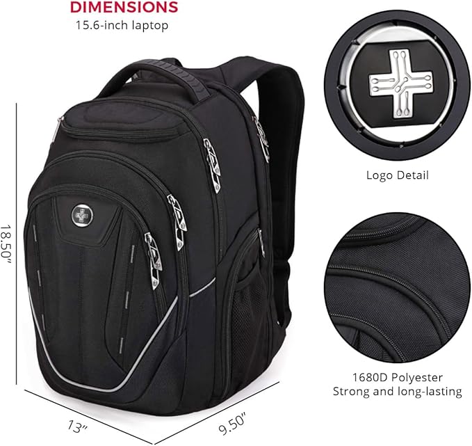 Swissdigital Design Large Travel Backpack For Men, TSA-Friendly Business Laptop Backpack, USB Charging Port,RFID Protection Tech Backpack Fits 15.6Inch Laptop (TERABYTE J16BTF-02) One Nation One World