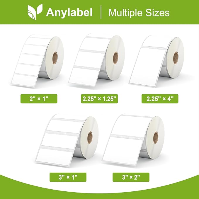 2" x 1" Direct Thermal Labels, Thermal Printer Labels for Barcodes Postage Address Compatible with Rollo, Zebra, Munbyn, Nelko Thermal Labels Printers (12 Rolls, 1300 Labels/Roll)