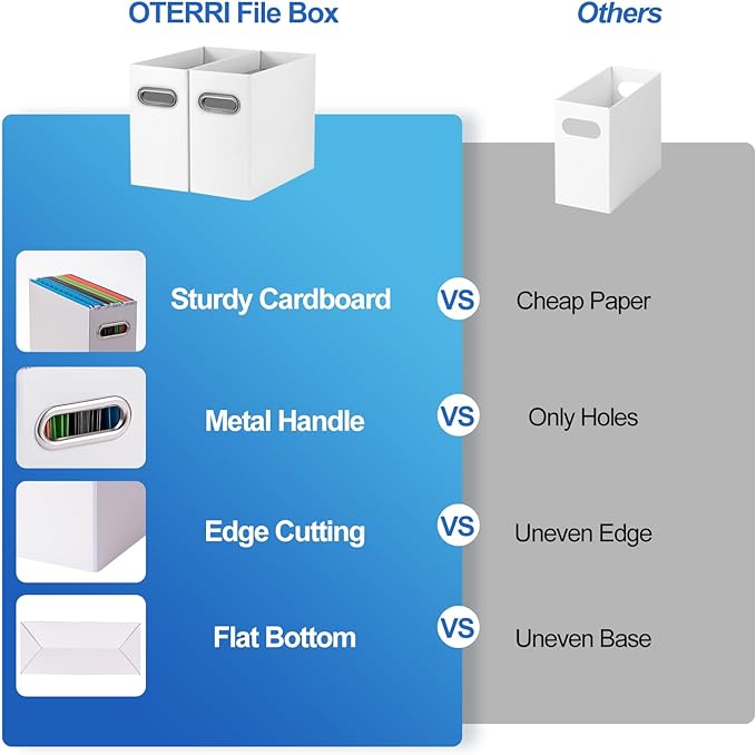Oterri File Organizer, Small Storage Box, Cardboard File Folder Organizer, Collapsible File Box, Hanging File Organizer for Letter Size, Portable File Box with Handle, Only Box(White,8 Packs)
