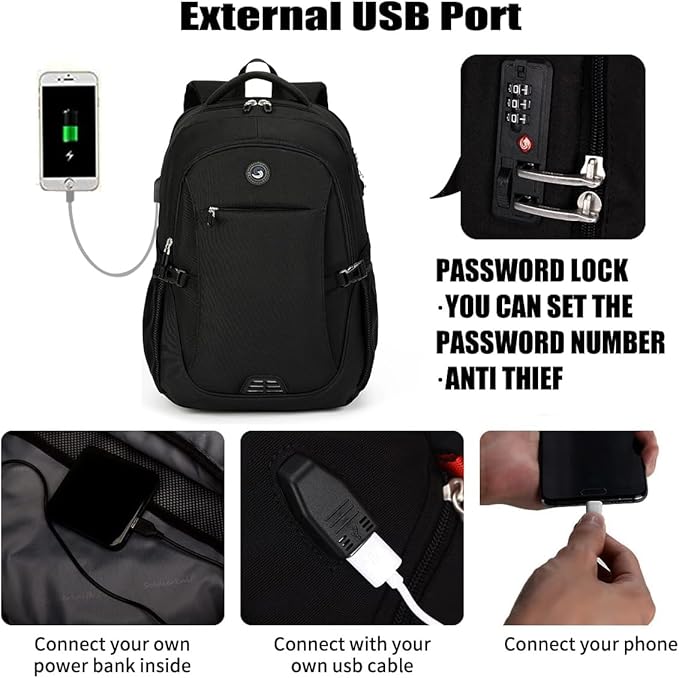 SHRRADOO Anti Theft Laptop Backpack Travel Backpacks with usb Charging Port for Women Men College High School Computer Backpack Bag Fits 16.3 Inch Laptop