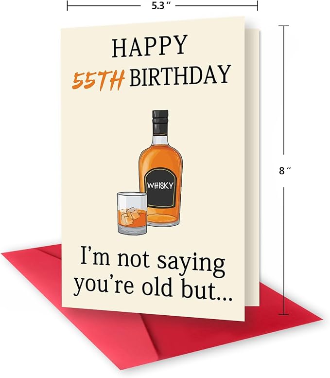 Funny 55th Birthday Card, Unique 55th Birthday Decorations for Men Women, Funny 55th Birthday Gifts for Him Her, Whiskey 55 Year Old Bday Card Gifts for Husband Wife
