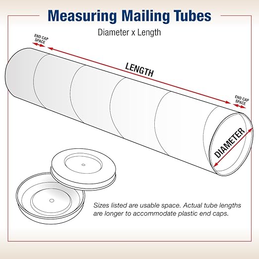 BOX USA BP2520W Mailing Tubes with Caps, 2-1/2" x 20", White (Pack of 34)