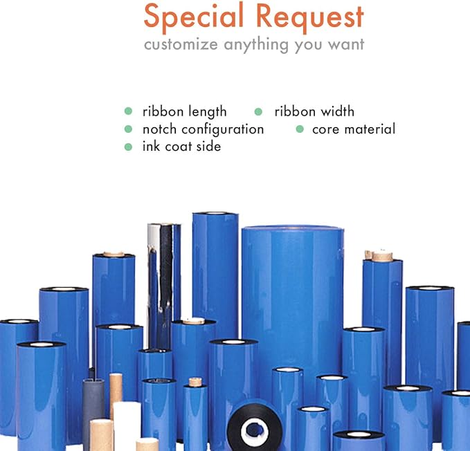 72 Rolls Wolfbarco 2.52" x 1476' (64mm x 450m) Black Premium Resin-Enhanced Wax Thermal Transfer Ribbon Compatible with Zebra,TEC, INTERMEC,Citizen,TSC,GODEX,ARGOX Printers