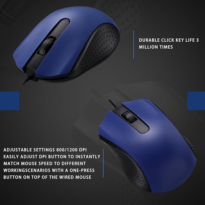 Hoteam 12 Pcs Wired Computer Mouse Bulk Cord USB Computer Mice Ergonomic Wired Mouse for Pcs, Computers, Laptops, Gaming Office Home Supplies(Blue)