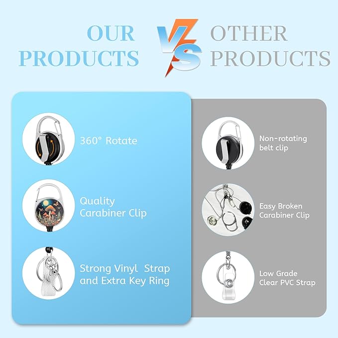 Lanyards for Id Badges, Mushroom Badge Holder with Retractable Reel Clip, Cute Work Name Tags Keychain Lanyard ID Card Protector Cover Case for Women Teacher Nurse Nursing Doctor Office