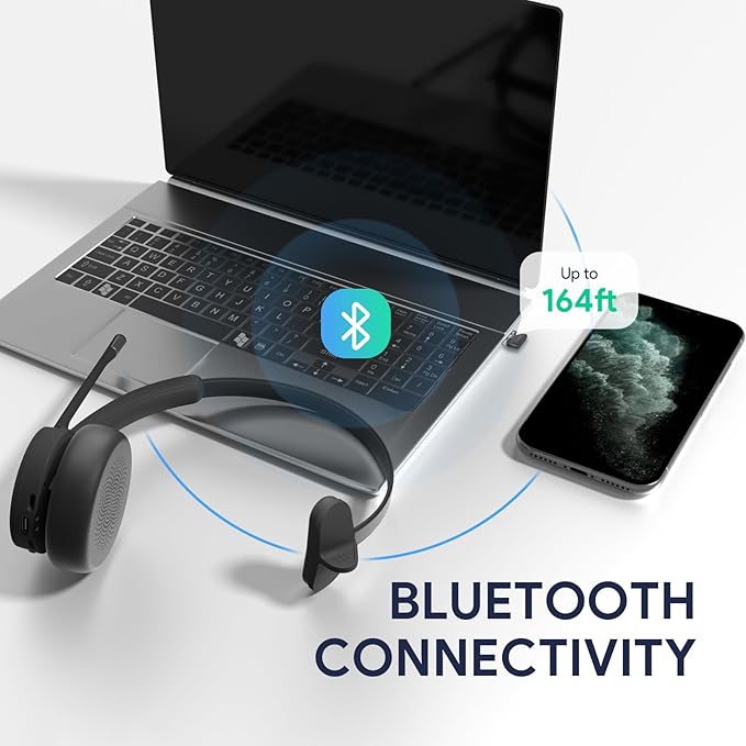 Yealink BH70 Teams Wireless Headset with Mic, Bluetooth Headsets for Work, Long Battery Life of 35h Talking, 91g Lightweight for All-Day Wearing, with 3 Noise Cancelling Microphone for Clear Calls